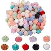 Hobbspring 100pcs Pom Poms Ball Charms Colorful Fluffy Plush Balls with Tiny Loop Round Faux Fur Fluffy Pendant Ball Charms for Keychain Earring Necklace