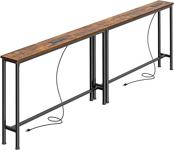SUPERJARE 78.8 inch Narrow Console Table with Outlet, Sofa Tables, Behind Couch Table, Long Entryway Tables with Charging Sta