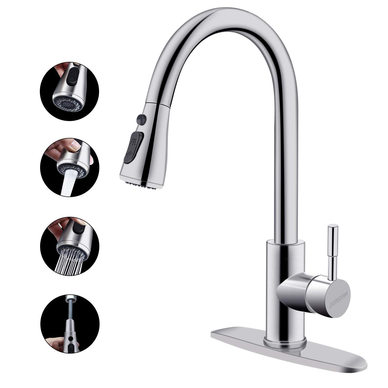 Buy QUEENSDOWN Stainless Steel Kitchen Faucet, High Arc Single Handle