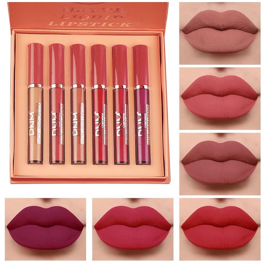 Photo 1 of evpct 6Pcs Matte Liquid Lipstick Set Lip Stain Makeup Kit 24 Hour Long Lasting Waterproof Dark Red Stay on Matte Matt Lipsticks Set for Women Matt Liquid Lippies labiales matte larga duracion 24 C-02