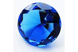 Zoogamo 3” / 80 mm Dark Blue Diamond Shaped Glass Crystal Paperweight – Home Office Decor & Valentine's Day Gift Wedding Favors Centerpieces Decoration with Gift Box