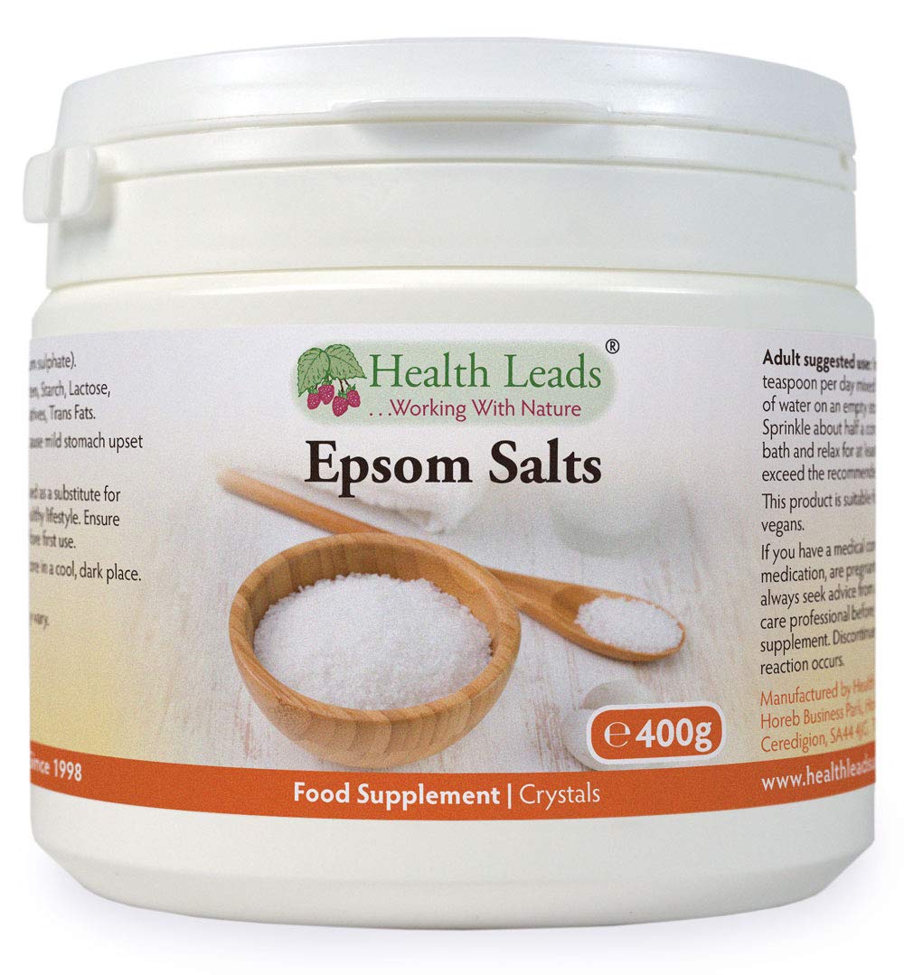 Pure, Food Grade Epsom Salts, Magnesium Sulphate, Vegan, Non-GMO, Widely Used to Help Relax Aching and Tired Muscles After Sports and Exercise, Resealable Container, Easy to Use (400g)