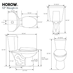 HOROW 17 Inch Tall Toilet, Two-Piece Elongated