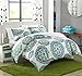 Chic Home Green Reversible Bed in a Bag Duvet Cover Set, Full/Queen Size (3 Piece), Ibiza - Medallion Boho Pattern Microfiber Bedding with Geometric Printed Backing - Duvet & Pillow Shams
