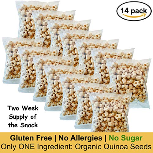 Awsum Snacks Organic Quinoa Star Puffs Cereal Two Weeks Pack (1.5oz 14pack) Gluten Free Puffed Quinoa Seeds Grain Healthy Vegan Diabetic Pop High Protein And Fiber Crispy Chips No Sugar Snack