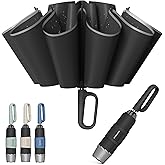 QWB TUMAAOTU Inverted Umbrella with Carabiner Handle, Compact Wind Proof Umbrellas For Rain and Sun Protection, Portable Reverse Folding Umbrella, Car Umbrella for Women Men, 10 Ribs