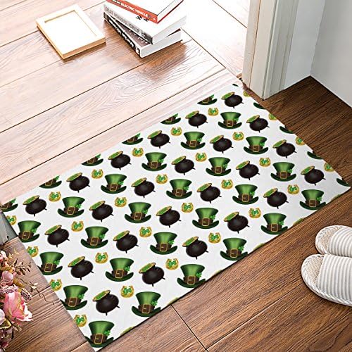 Rubber Doormat Outdoor Door Mats Rubber Shoes Scraper for Front Door Entrance Outside Doormat Green Hat Shamrock Gold Coins Horseshoe