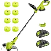 12-inch 20V Cordless String Trimmer with Charger, 2 x 2.0Ah Battery Powered | Grass Cutter Weed Trimmer with Auto Line Feed, 2-in-1 Lawn Edger with 8 Pcs Spool Line and 2 Spool Cap for Garden Yard Tools