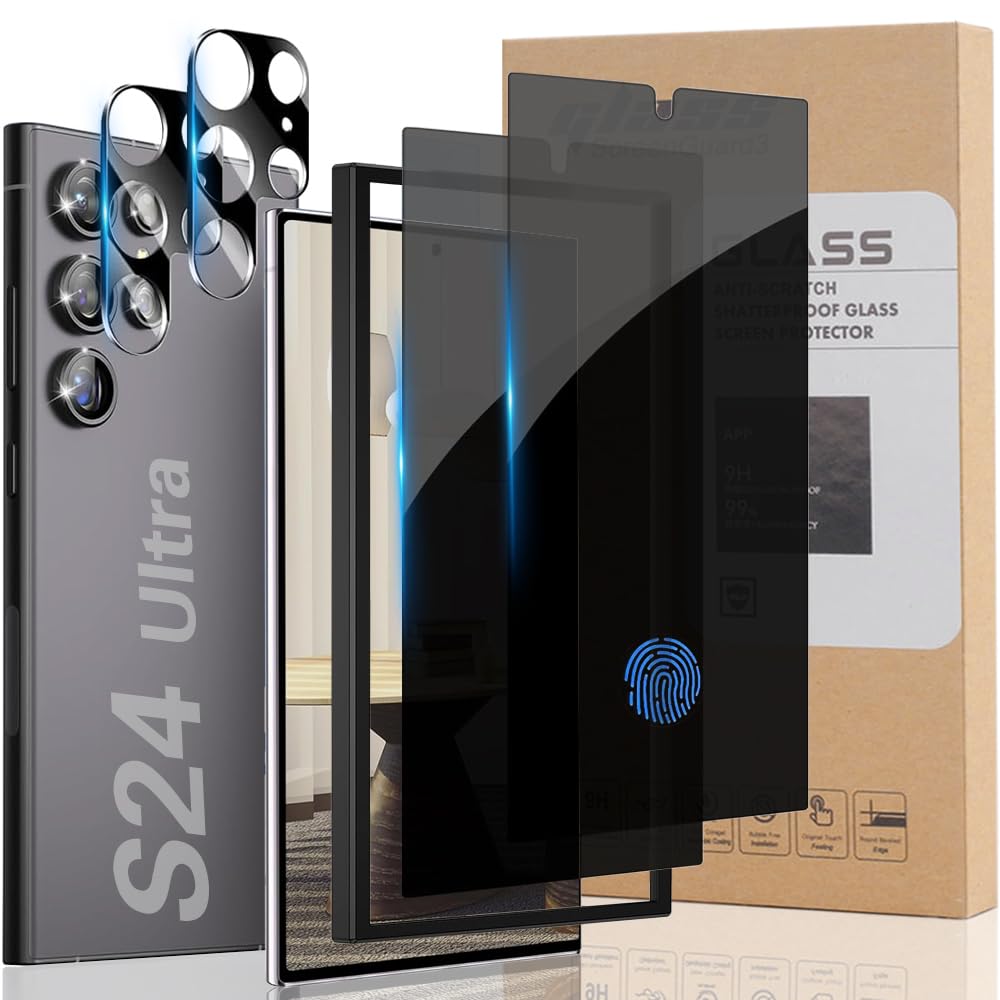 Photo 1 of [2+2] Samsung Galaxy S24 Ultra Privacy Screen Protector and Camera Lens Protector, [28°Anti-Spy] [Installation Tool] [Fingerprint Unlock] Black Tempered Glass Film Bubble Free Case Friendly for S24U