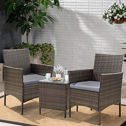 Devoko Patio Porch Furniture Sets 3 Pieces PE Rattan Wicker Chairs with
