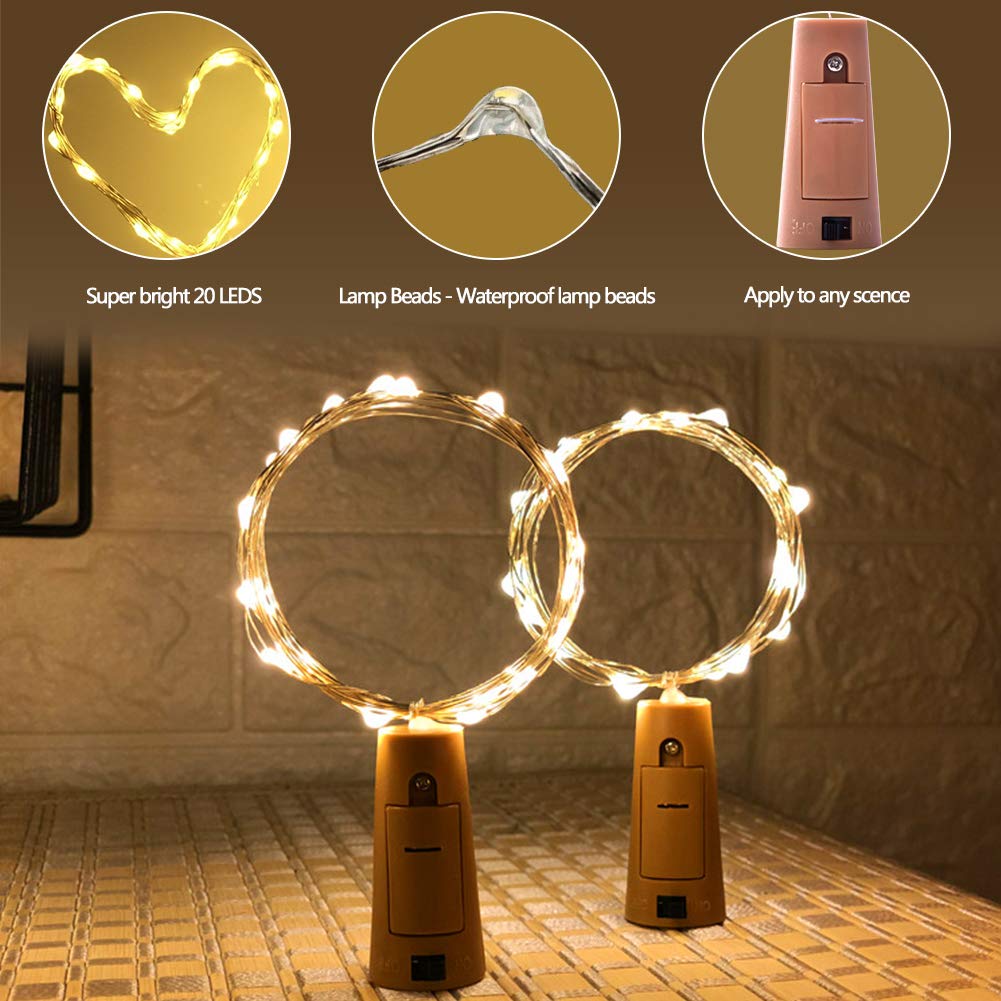 10 Stück LED Flaschenlicht, Evilto 2M Flaschen Lichterkette LED Weinflasche Nachtlicht Flaschenleuchte LED Beleuchtung Kork Lampe für Hochzeit Party Weihnachten, Halloween Deko Wamweiß.