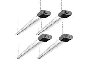 Bbounder 4 Pack Linkable LED Shop Light with Reflector, Super Bright 6500K Cool Daylight, 4400 LM, 4FT Integrated Fixture for Garage, 40W Equivalent 250W, Surface & Suspension Mount, Black, ETL Listed