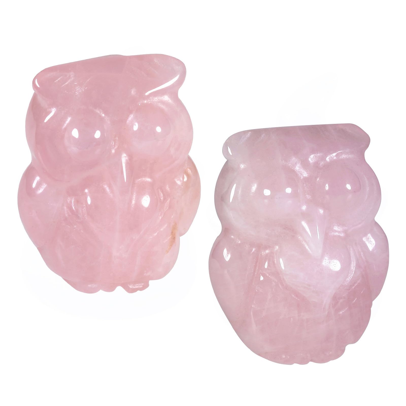 Nupuyai 2pcs Owl Bird Rose Quartz Mini Crystal Stone Statue Carved Animal Figure, Stones Pocket Figurine Ornament Home Office Decor