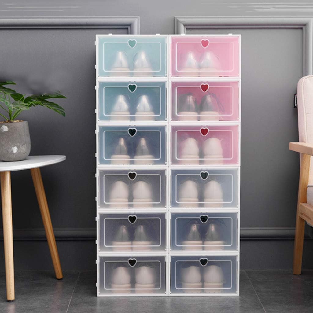 ASOBIMONO DIY Stackable Storage Shoe Box Clear Plastic Boxes Set for 12 Drawers Shoes Clothing Organizer Cabinet (White, 6 Pack)