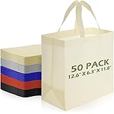Paterr 50 Pcs Reusable Totes Bag Bulk Grocery Shopping Bags Non Woven Grocery Multicolor Handle Bag 12.6 x 6.3 x 11.8 inches Foldable Portable Bag for Shop Events Retail Store