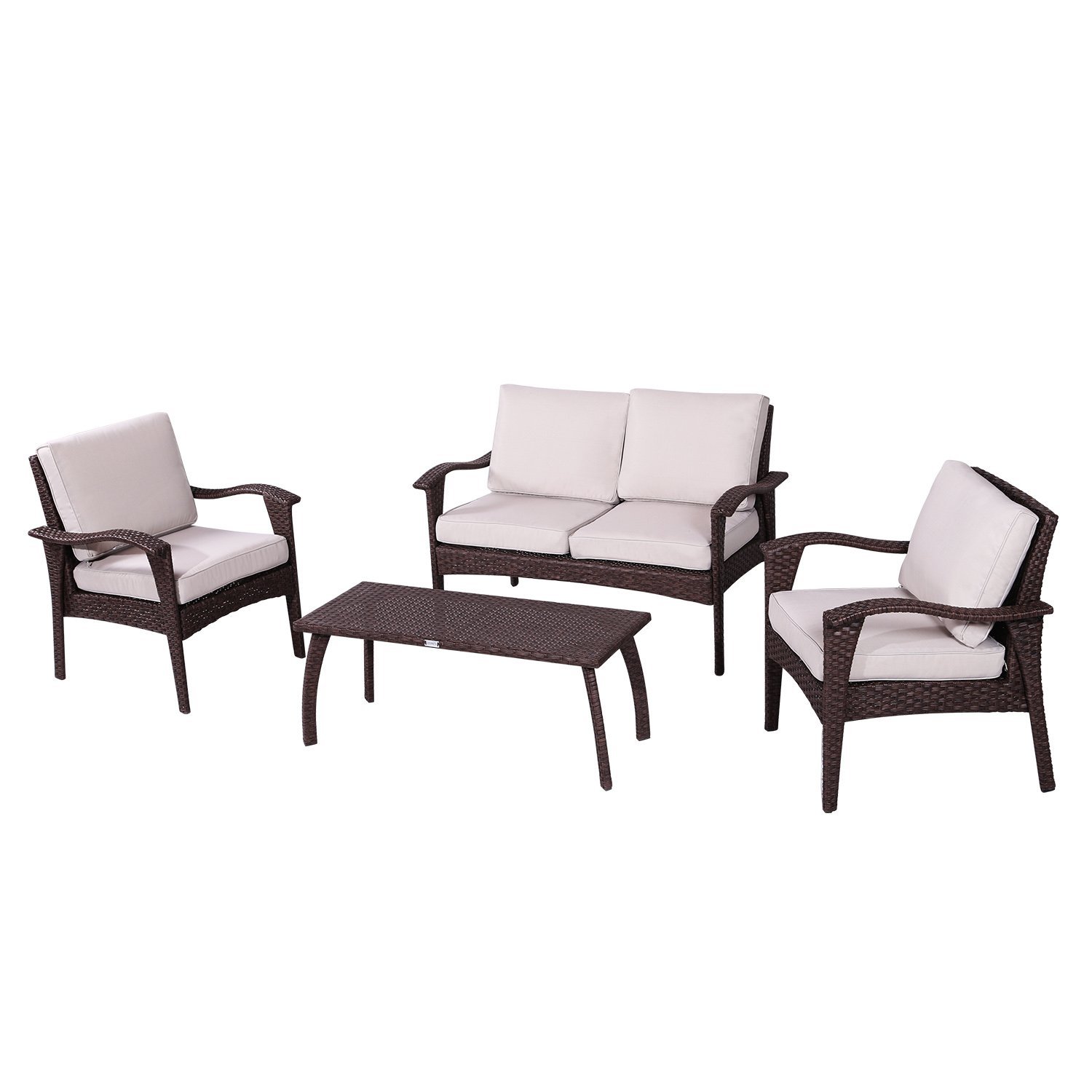 Diensday Patio Outdoor Furniture Sectional Chair Sofa Conversation Sets Deep Seating Cushions Bistro Set Olefin Cushion W Water Resistant Pe Wicker Glass Coffee Table 4 Piece Beige Lavorist