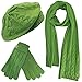 Cable Knit Beret Hat Scarf & Glove Matching 3 Piece Set Set