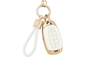 PIFOOG for Hyundai Elantra Key Fob Cover Palisade 2023 2022 2021 2020 5 Buttons Car Keys Case Shell Protector Holder Glittering Keychain Accessories Girly Women Cute TPU Gold White