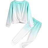 Arshiner Girls 2 Piece Outfits Fashion Twist Front Tracksuit Long Sleeve Pullover Sweatshirt Sweatpants Jogger set Sweatsuit