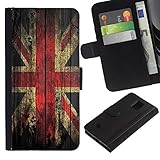 Paccase / Flip Leather Wallet Case Card Holder Slot Pouch for - Grunge Wood Retro Union Jack Flag - Samsung Galaxy S5 Mini, SM-G800, NOT S5 REGULAR!