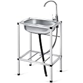 Tandefio Freestanding Outdoor Kitchen Utility Sink Set Stainless Steel Single Bowl Sink Portable Commercial Utility for Restaurant Cafe Bar Hotel Garage Laundry Room(Single Bowl)