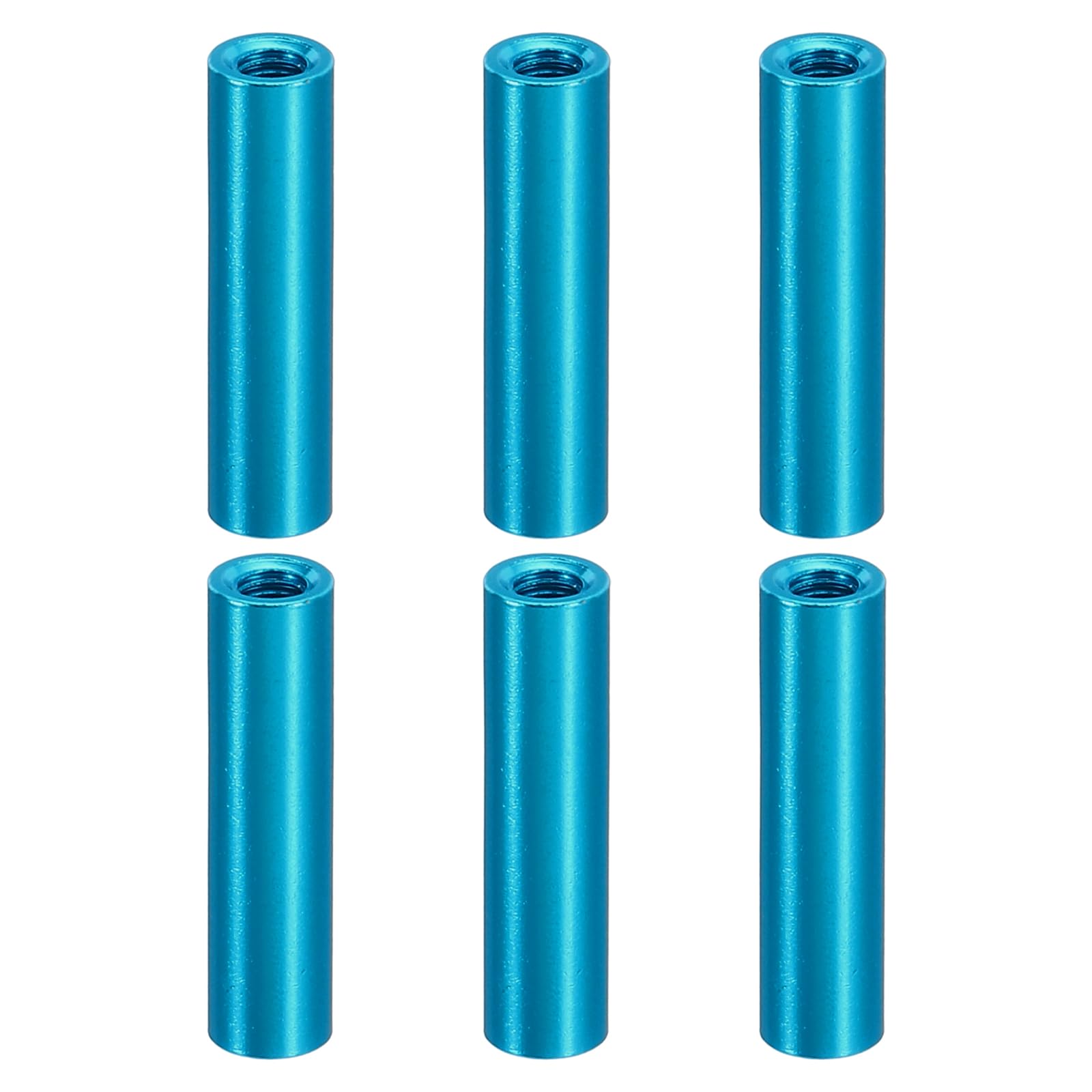 PATIKIL 6pcs M3 Metal Threaded Standoff Spacer Nuts, Round Aluminum Spacers Female Coupling Screws, 1/8" ID x 3/16" OD, Blue, (20mm L)
