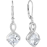 FJ Princess Cut Dangle Drop Earrings 925 Sterling Silver Infinity Leverback Earrings Birthstone Jewelry Gifts for Women