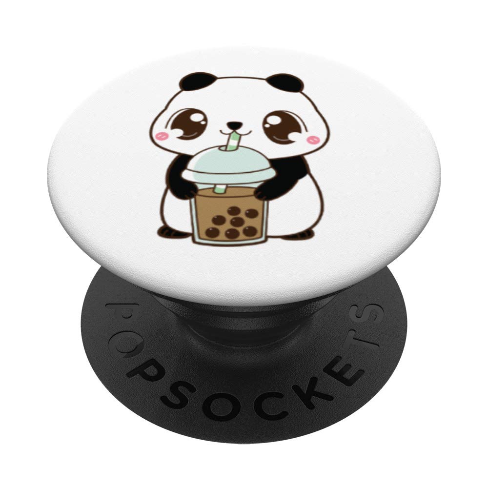 Kawaii Cute Boba Panda Bear Taro Bubble Pearl Milk Tea PopSockets PopGrip: Swappable Grip for Phones & Tablets