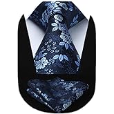 HISDERN Men Floral Ties Woven Classic 3.4" Necktie Set Formal Tie Pocket Square for Wedding with Handkerchief Gift Box