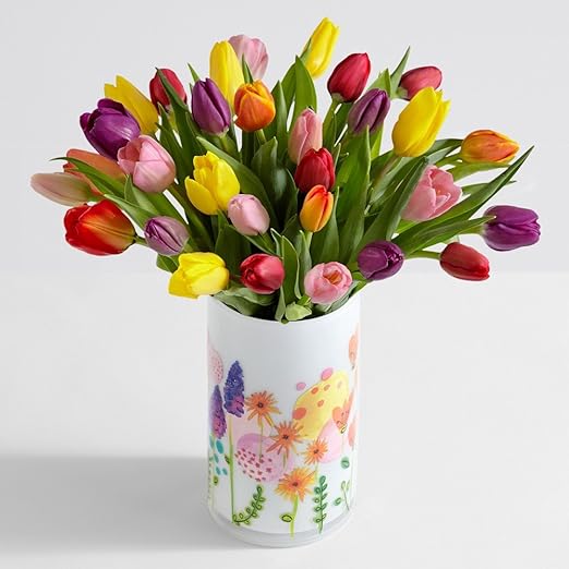 ProFlowers - 30 Count Multi-Colored 30 Multi-Colored Birthday Tulips w/Free Clear Vase - Flowers Mothers Day