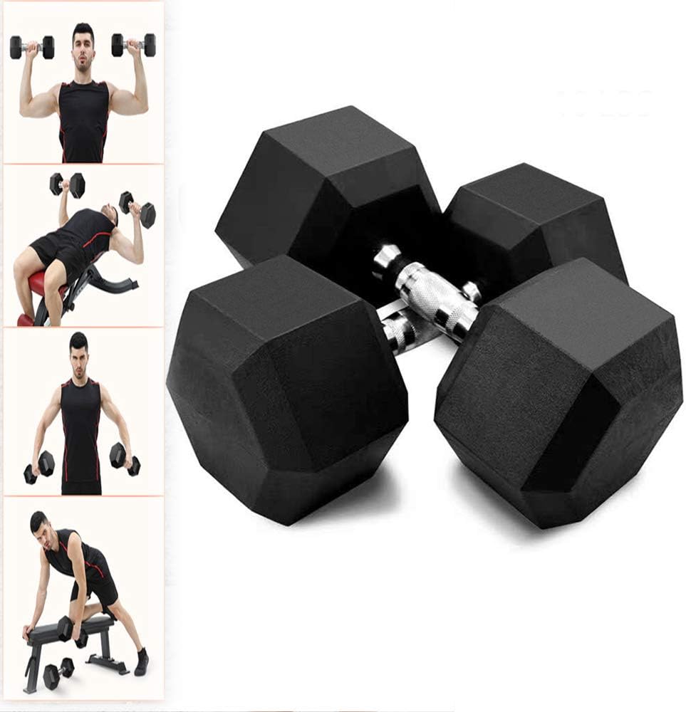 Fun1980s 5-50 Pounds Hex Rubber Dumbbell with Metal Handle for Strength Training, Weight Loss, Workout Bench, Gym Equipment, and Home,Heavy Dumbbells Set of 2 (5lb,10lb,20lb,30lb,50lb) (5 LBS)