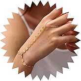 TseanYi Ring Bracelet Hand Chain Gold Sequins Slave Ring Bracelet Boho Coin Disc Chain Link Slave Bracelets Circle Round Sequins Finger Bracelets