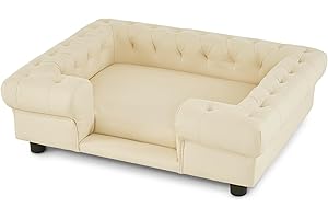 MCombo Faux Leather Dog Couch, Pet Bed for Medium Dogs, Pet Sofa with Small Stairs, 6321 (Cream White)