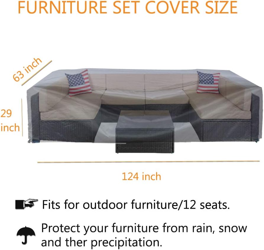 Oslimea Patio Furniture Cover Super Large Outdoor Sectional Furniture Set Cover, Table Chair Sofa Covers, Waterproof Dust Proof Anti UV/Wind Protective Cover (124"x63"x29"Furniture Set Cover): Furniture & Decor