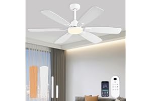 Ayaoty Ceiling Fans with Lights, 52 Inch Ceiling Fan with Light and Remote, 3CCT Dimmable, 6 Speed Reversible DC Motor,6 Blades Modern White Ceiling Fan for Bedroom, Indoor/Outdoor Use