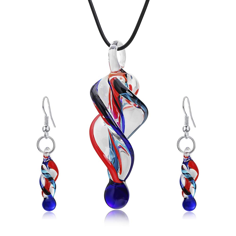 Aituo Murano Inspired Design Personality Spiral Tornado Style Coloured Glaze Necklace Earrings Set (Blue)