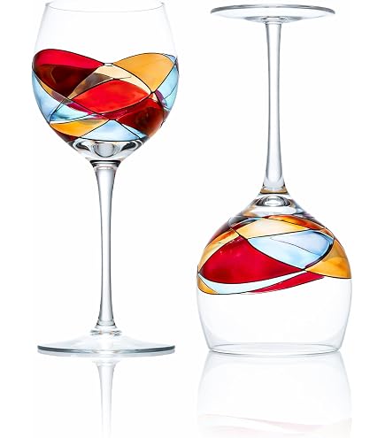 Amazon.com | Victoria Barcelona Stemless Ballon Wine Glasses Set 2 21Oz  Hand Painted Stained Sagrada Unique Gift Anniversary Wedding Birthday  Murano Inspired Antoni Gaudi Cornet (Sagrada Red, Ballon Set 2): Wine  Glasses