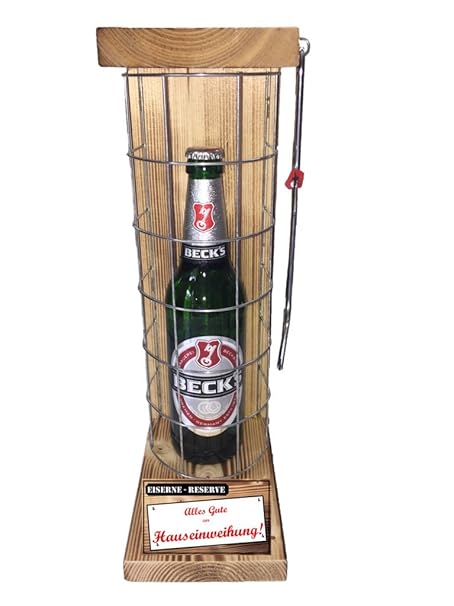 Alles Gute zur Hauseinweihung Die Eiserne Reserve mit Becks Bier 0,50L incl. Bügelsäge zum aufschneiden des Metallgitters - D