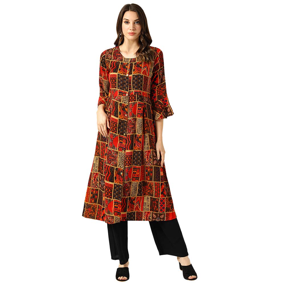 Buy V2 VALUE & VARIETY Women Textile Half Sleeve Mid Frock (Red)-1121051441008 at Amazon.in