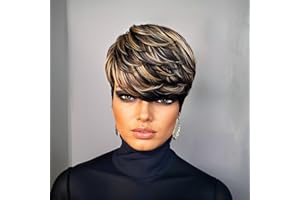 PangDongLai Pixie Cut Wigs for Black Women Human Hair 1B/30/613 Trend Color Short Layered Pixie Wigs With Bangs Brazilian Straight Real Human Hair Glueless Full Machine Made (1b/613/30)