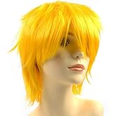 Modernfairy Anime Halloween Wig Yellow for Cosplay Party, Synthetic Layered Short Hair Wigs with Bangs, Pastel Wigs for Women Men