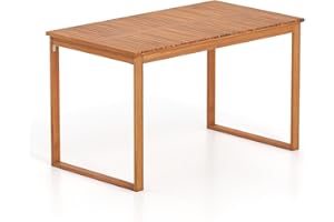 Tangkula Acacia Wood Patio Dining Table for 4-6, Rectangular Outdoor Table with Slatted Tabletop, Outside Dinner Table for Ga