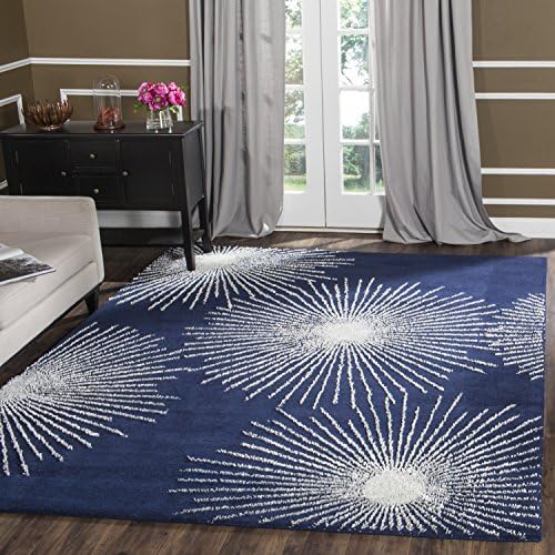 SafaviehSoho Collection 3'6" x 5'6" Dark Blue/Ivory SOH712M Handmade Starburst Premium Wool & Viscose Area Rug