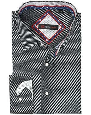 Wayne Men’s Long Sleeve Button Down Dress Shirt Button Front Shirt Tucked Untucked
