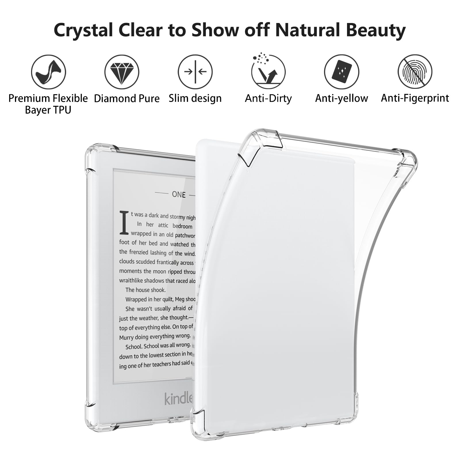 for 6'' Kindle 8th Generation Case Clear 2016,Slim for Kindle 8th Gen Case Cover,Ligthweight Shockproof Transparent Soft TPU Back Cover Shell for E-Reader-Clear