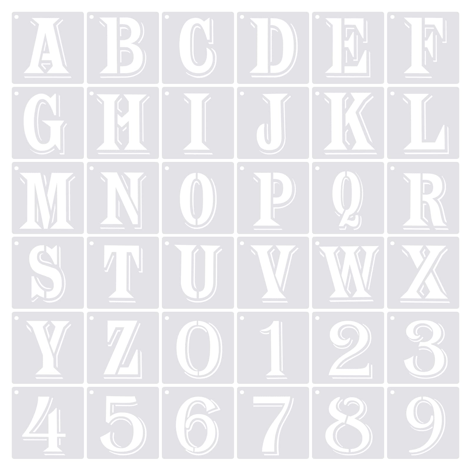 PATIKIL 4.7 Inch Letter Number Stencils, 36 Pack 6" Width Reusable Plastic Alphabet Numbers Templates Set for Painting Shadow, White