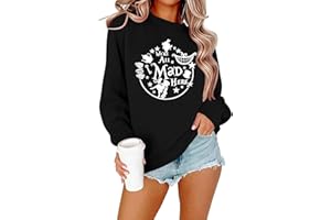 ASTANFY Mad Hatter Sweater Women Vintage Magic Kingdom Sweatshirt Vacation Long Sleeve Tops