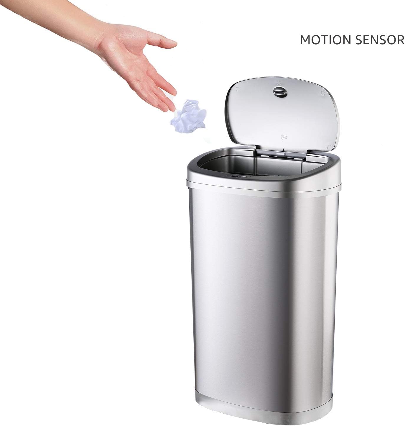 Amazon Basics Stainless Steel Rectangular Dustbin with Hands-Free Motion Sensor, 50 l, Silver - Image 4