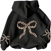 RoseSeek Girl's Bow Cheetah Leopard Hoodies Long Sleeve Pullover Tops Preppy Cute Sweatshirts Hoodies
