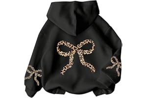 RoseSeek Girl's Bow Cheetah Leopard Hoodies Long Sleeve Pullover Tops Preppy Cute Sweatshirts Hoodies